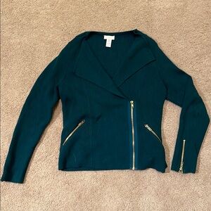 Chico’s size 0 emerald green Zip-Up sweater Jacket with Gold Accents